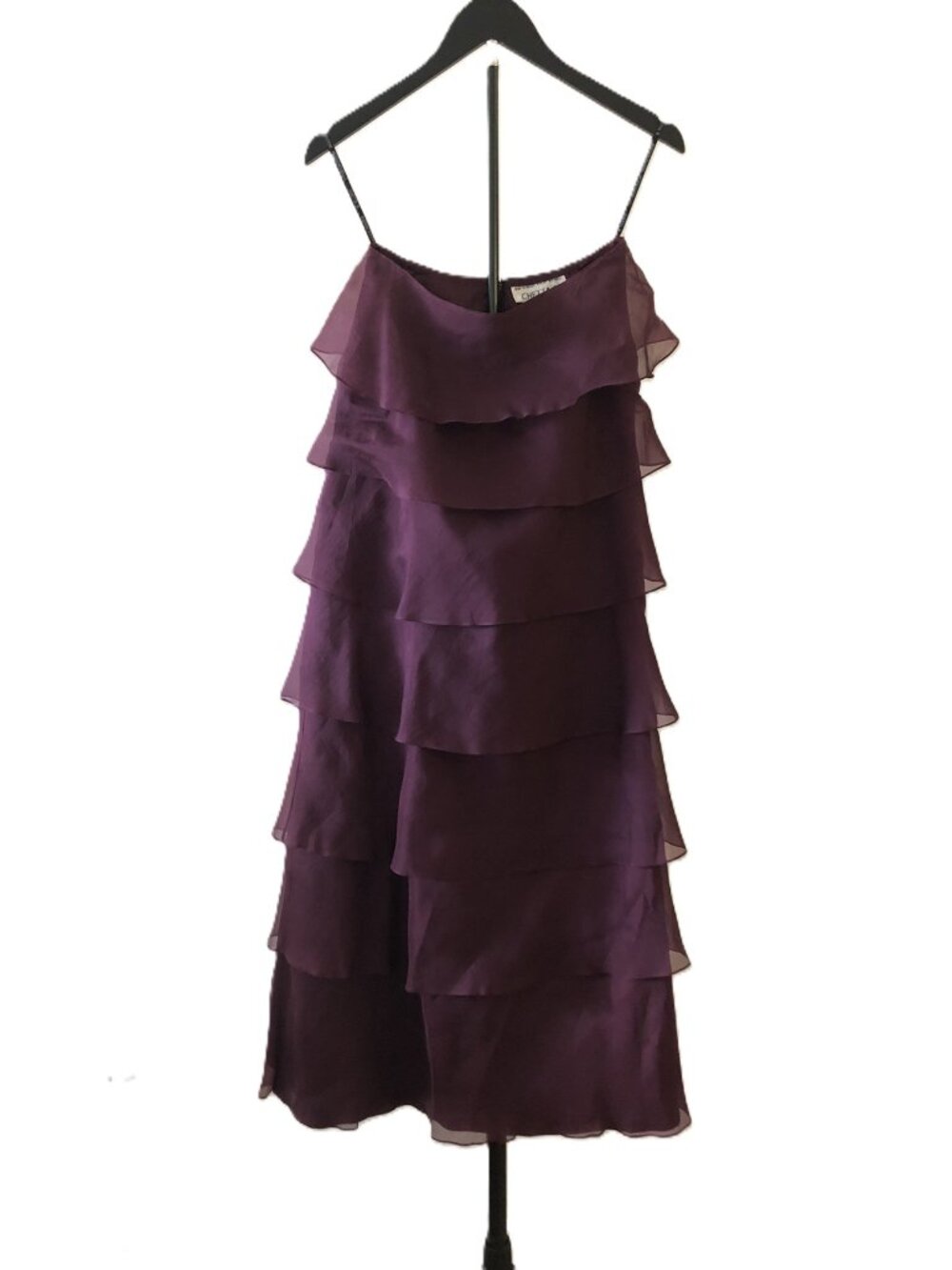 Chetta B Silk Tiered Ruffle Maxi Dress Strapless Evening Gown Purple Size 6